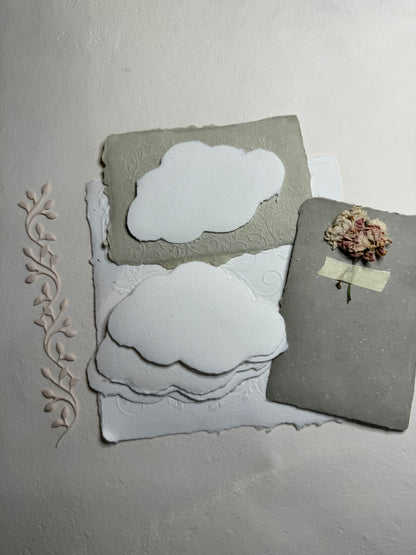 5 Pieces (  5 x 7 cm ). White Clouds handmade paper, sticker for diaries, Shaped handmade paper,Diary accessory