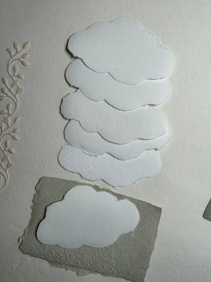 5 Pieces (  5 x 7 cm ). White Clouds handmade paper, sticker for diaries, Shaped handmade paper,Diary accessory