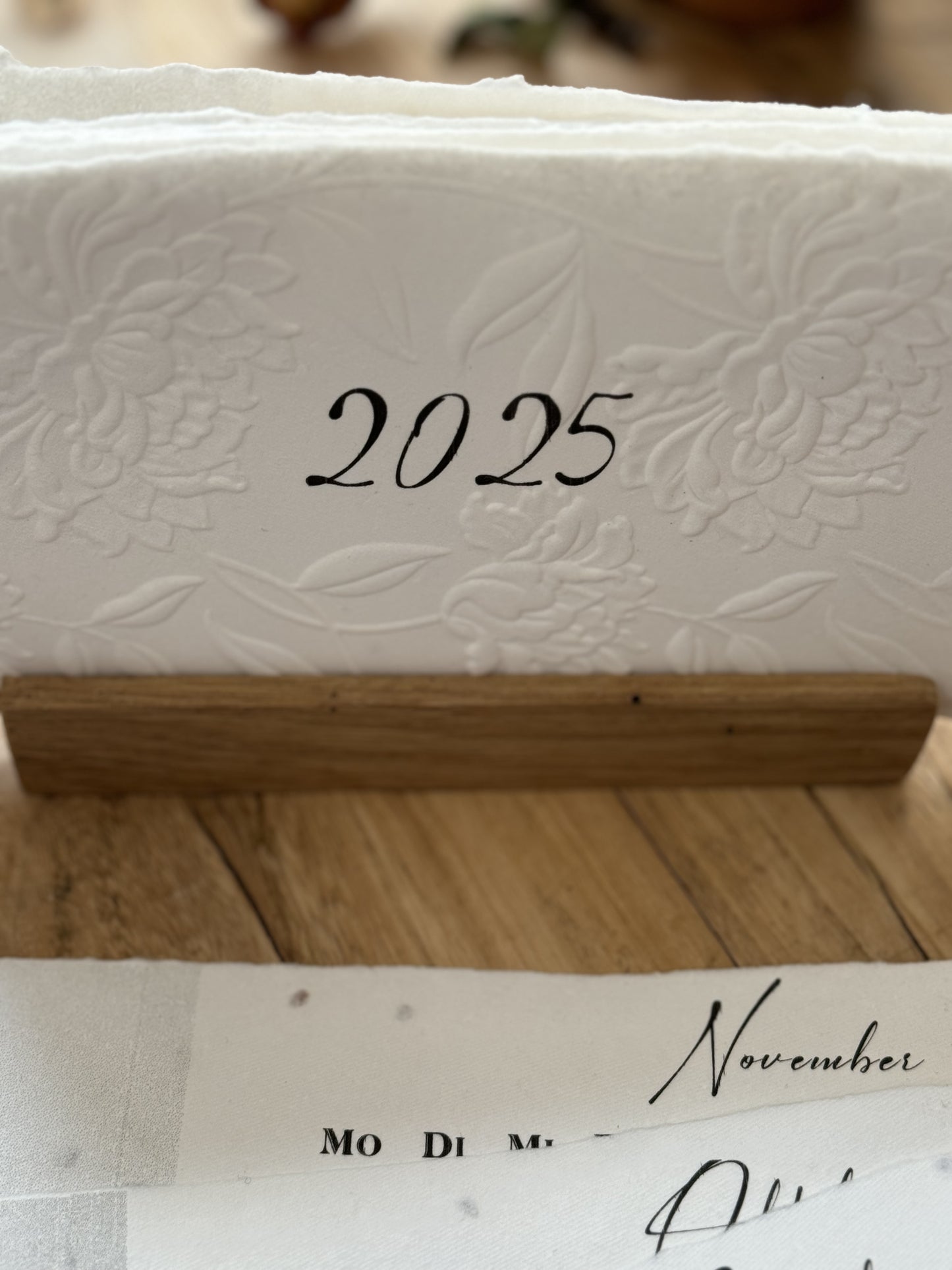 2025 desk Calendar with Embossing and with Letterpress | with oak calendar holder