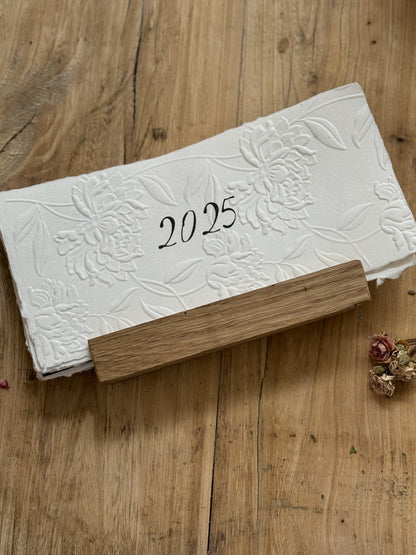 2025 desk Calendar with Embossing and with Letterpress | with oak calendar holder