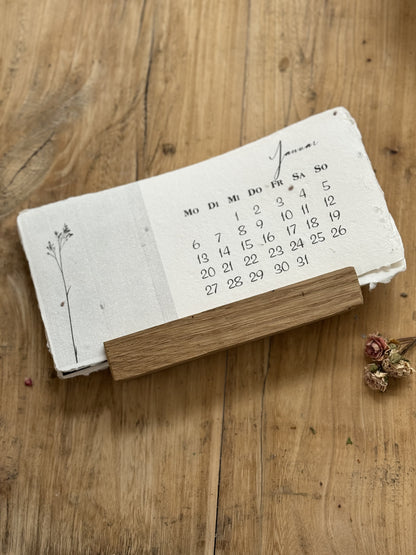 2025 desk Calendar with Embossing and with Letterpress | with oak calendar holder