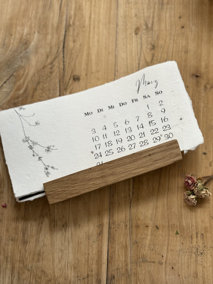 2025 desk Calendar with Embossing and with Letterpress | with oak calendar holder