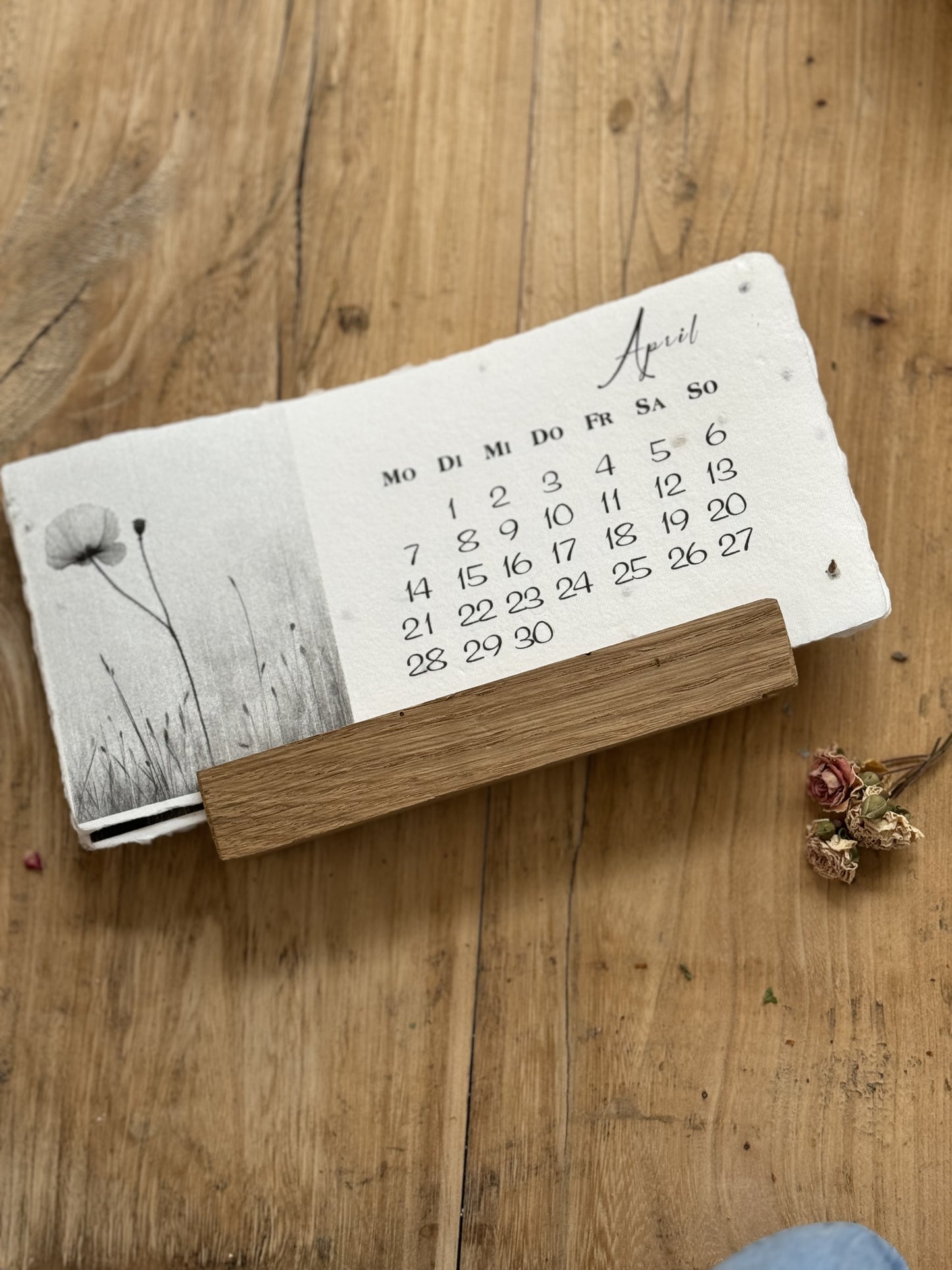 2025 desk Calendar with Embossing and with Letterpress | with oak calendar holder