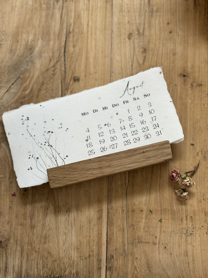 2025 desk Calendar with Embossing and with Letterpress | with oak calendar holder