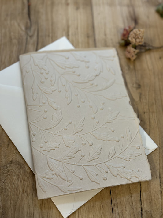 Handmade Paper with Embossing Card - wood bead