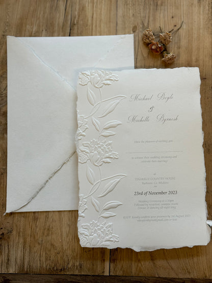 C5 "Rose"  Wedding Invitation with Embossing, Golden Wedding Invitation, Handmade Cotton Paper, Custom Embossed Floral Wedding Invitation, Boho Invitation Suite (Kopie)